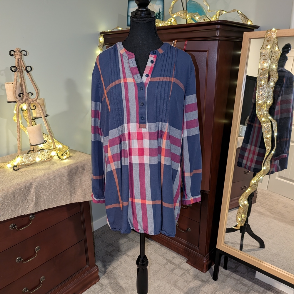 Tribal Blue and Pink Plaid Tunic
